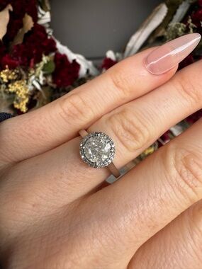 Natural 1.65 ct center diamond with halo 14k white gold engagement ring